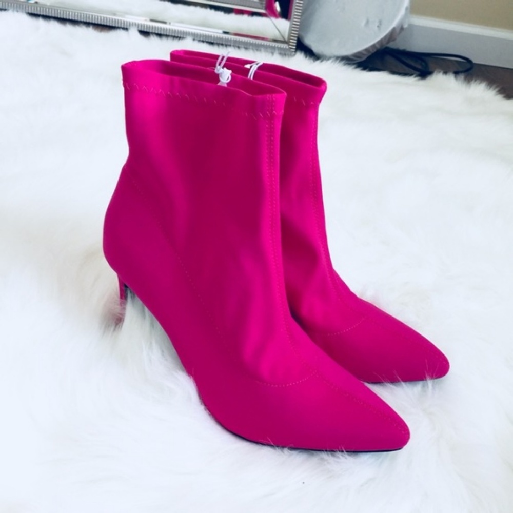 NEW Hot Pink Stretchy Material Spandex High Heels - Picture 2 of 6